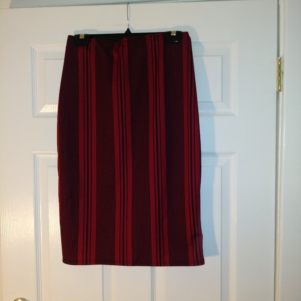 Red and Black striped pencil skirt
